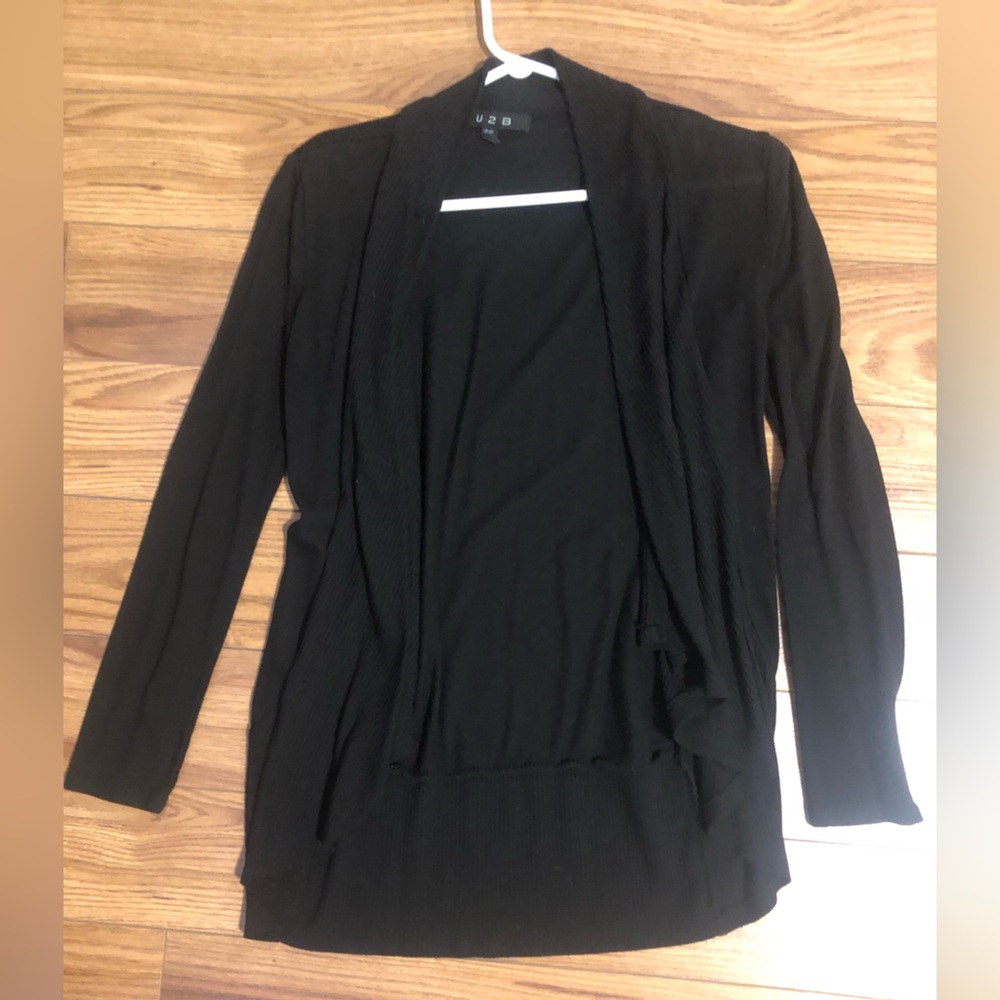U2B Solid Black Open Front Shrug Long Sleeve Cardigan Sweater Size Small